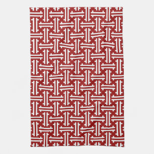 Paño De Cocina Chino frío Art Deco, rojo oscuro y blanco
