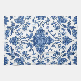 Paño De Cocina Chinoisería Floral Azul Acuarela Blanca