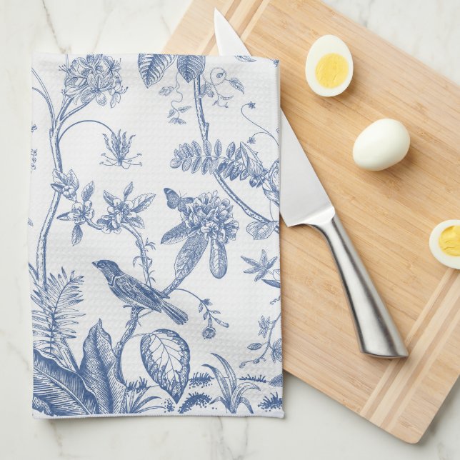 Paño De Cocina Chinoiserie clásica azul y blanco (Doblado Cuarto)