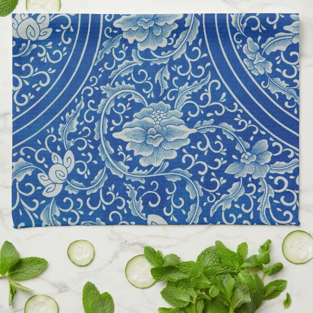 Paño De Cocina Chinoiserie Classic Chinese Floral Blue White (Doblado)