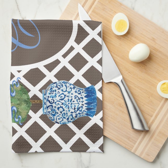 Paño De Cocina Chinoiserie Garden Topiary Ginger Jar Jars (Doblado Cuarto)