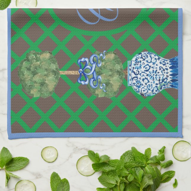 Paño De Cocina Chinoiserie Jardín Topiary Ginger Jar Jars Placema (Doblado)