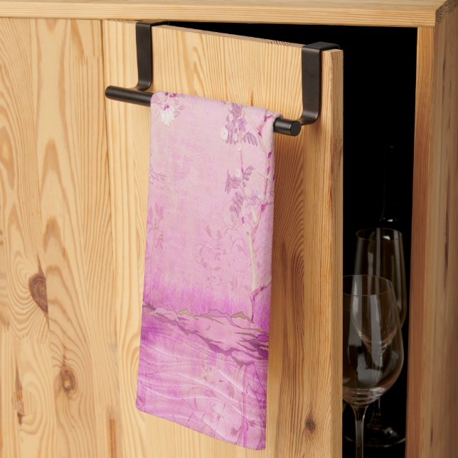 Paño De Cocina Chinoiserie rosa (Pliegue de tercios)