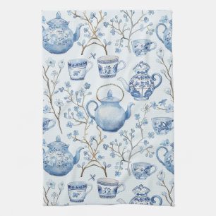 Paño De Cocina Chinoiserie Té Floral Azul Nupcial