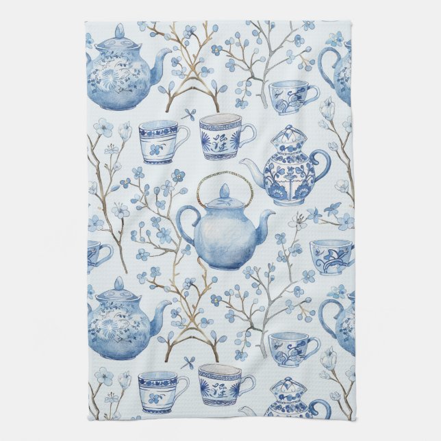 Paño De Cocina Chinoiserie Torta Nupcial Floral Azul (Vertical)