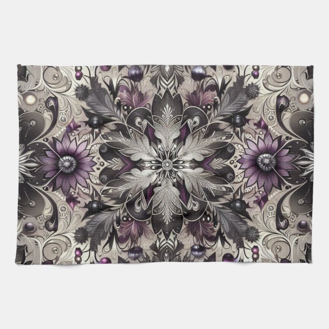 Paño De Cocina Chirstmas de bonito morado, negro y taúpe (Horizontal)