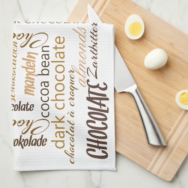Paño De Cocina Chocolate, Almendras y Diseño de Texto de Chocolat (Doblado Cuarto)