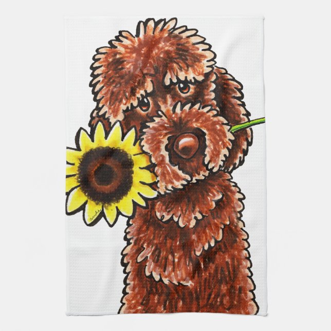 Paño De Cocina Chocolate Sunny Labradoodle Off-Leash Art™ (Vertical)