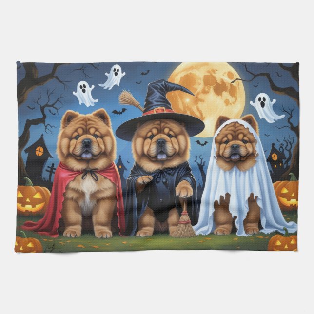 Paño De Cocina Chow Chow Dog Pumpkin Halloween Funny (Horizontal)