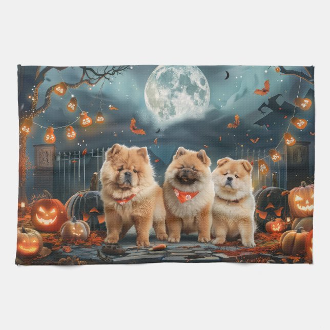Paño De Cocina Chow Chow Halloween Spooky (Horizontal)
