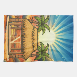 Paño De Cocina Choza Tiki Amanecer Monograma Personalizado 