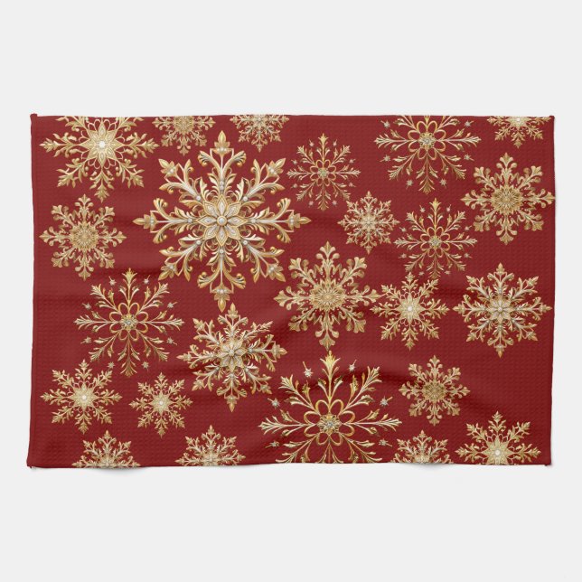 Paño De Cocina Christams Gold and Red Snowflake  (Horizontal)