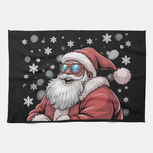 Paño De Cocina Christmas Black African American Santa Xmas  (Horizontal)
