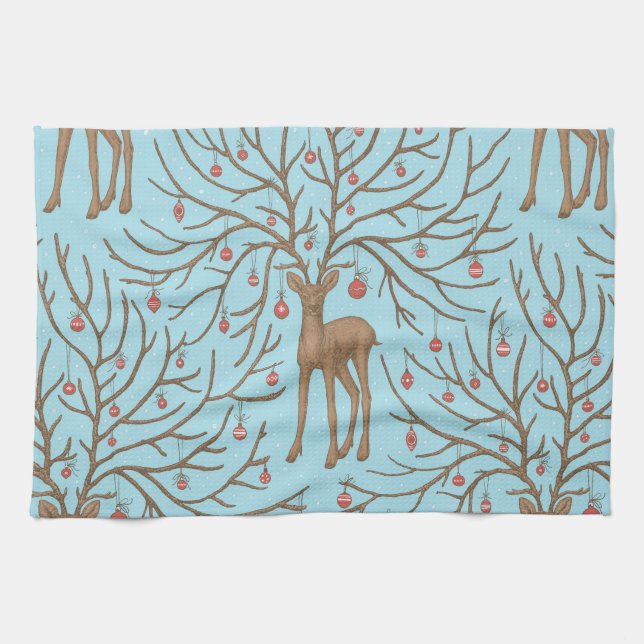 Paño De Cocina Christmas deer on blue (Horizontal)