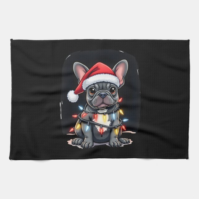 Paño De Cocina Christmas Dog French Bulldog Xmas Frenchie Men Wom (Horizontal)