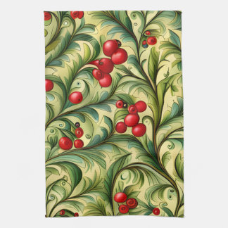 Paño De Cocina Christmas Floral Pattern With Red Berries