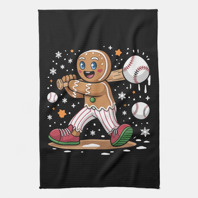 Paño De Cocina Christmas Gingerbread Man Sports Player Baseball  (Vertical)