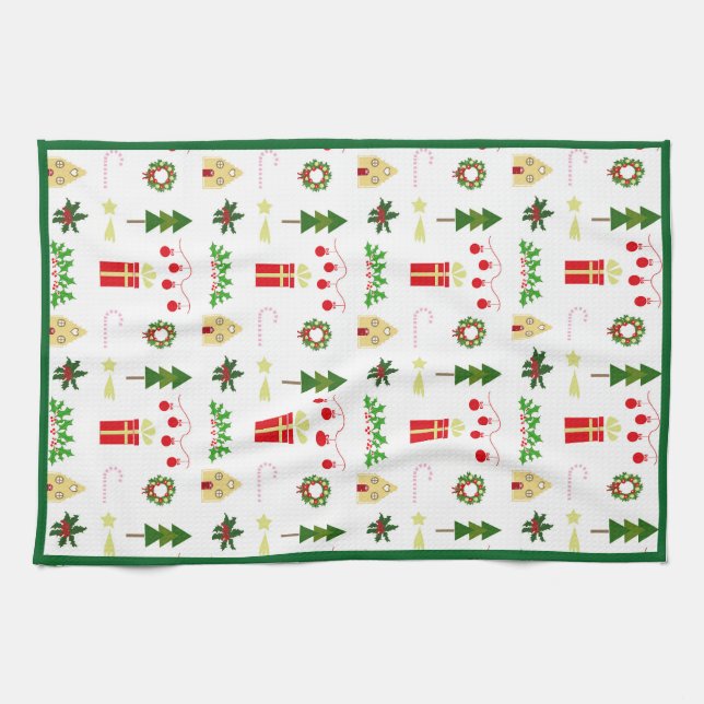 Paño De Cocina Christmas icons pattern in festive grid (Horizontal)