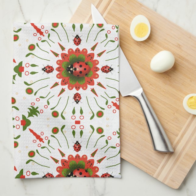Paño De Cocina Christmas Ladybug Red White Kids Green (Doblado Cuarto)