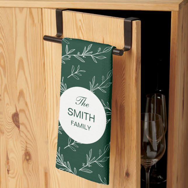 Paño De Cocina Christmas Leaves Green Pattern Custom Family Name (Pliegue de tercios)