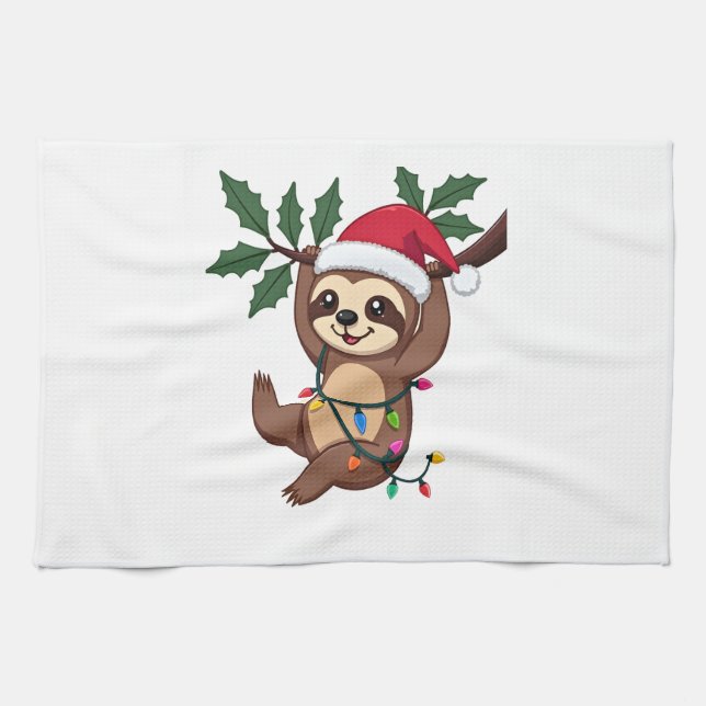 Paño De Cocina Christmas Lights Sloth Wearing Xmas Hat - Sloth Lo (Horizontal)