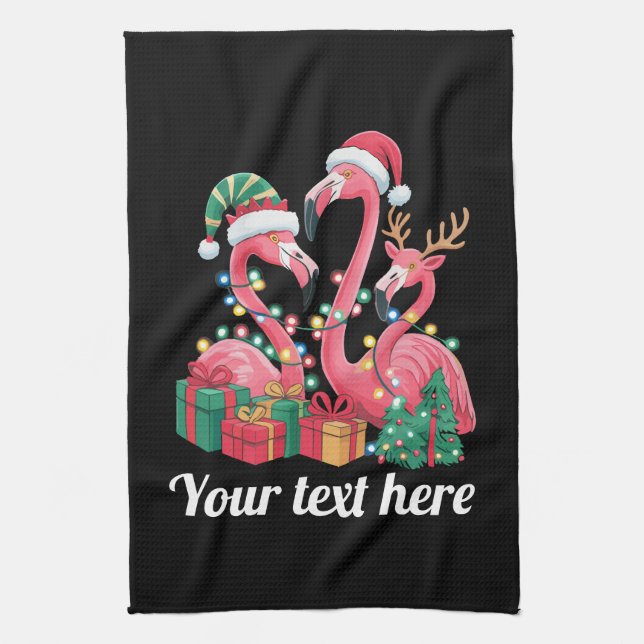 Paño De Cocina Christmas Palm Flamingo Personalized Xmas Lights  (Vertical)