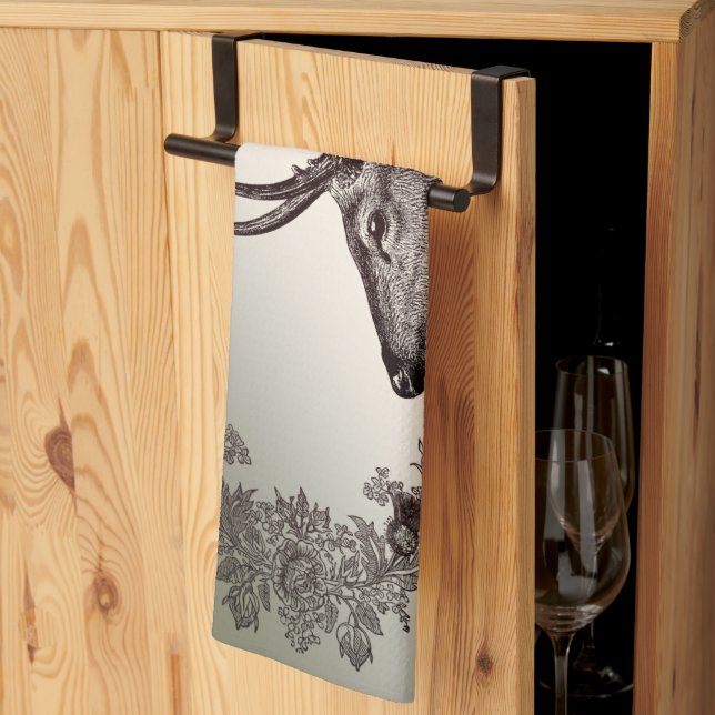 Paño De Cocina Christmas Party Floral Reindeer Golden Winter (Pliegue de tercios)