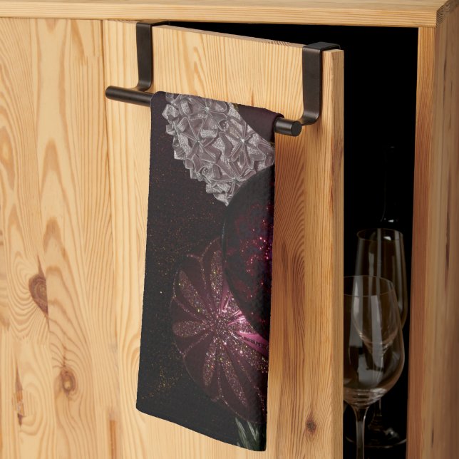 Paño De Cocina Christmas Party Pink Ornaments Green Leaves Black (Pliegue de tercios)