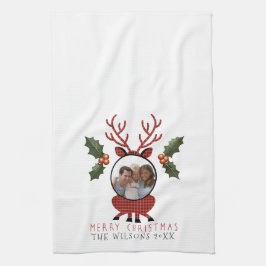 Paño De Cocina Christmas Plaid Reindeer with Personalized Photo