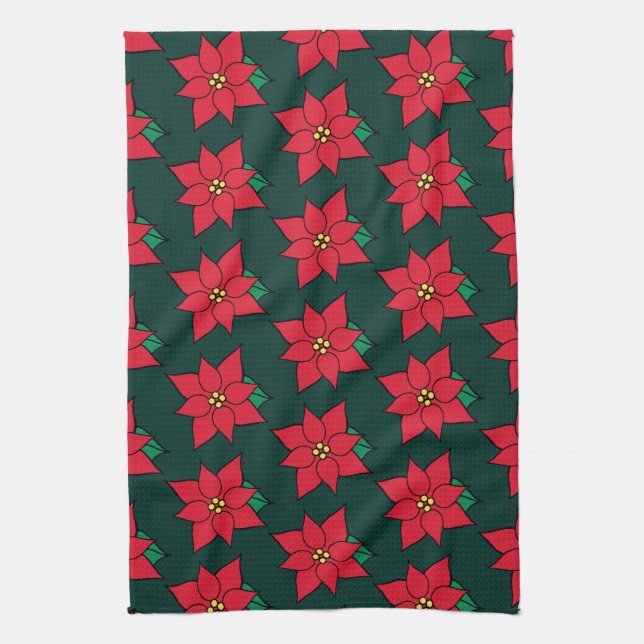 Paño De Cocina Christmas Poinsettias Kitchen Towel (Vertical)
