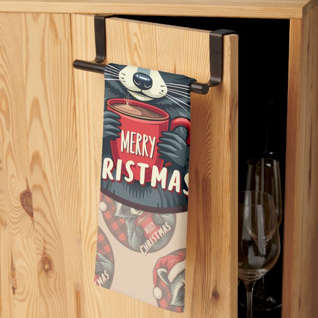 Paño De Cocina Christmas Raccoon Cocoa Cheer (Pliegue de tercios)