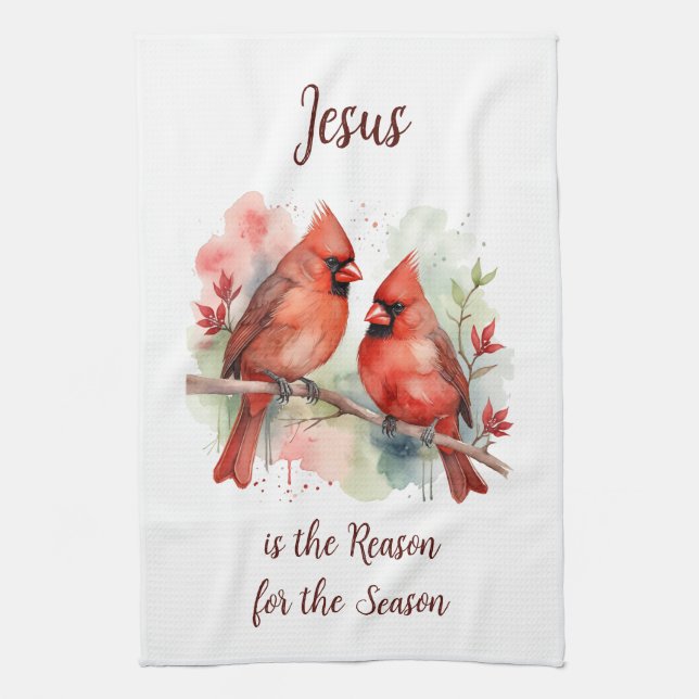 Paño De Cocina Christmas Red Cardinal Jesus Reason for Season (Vertical)