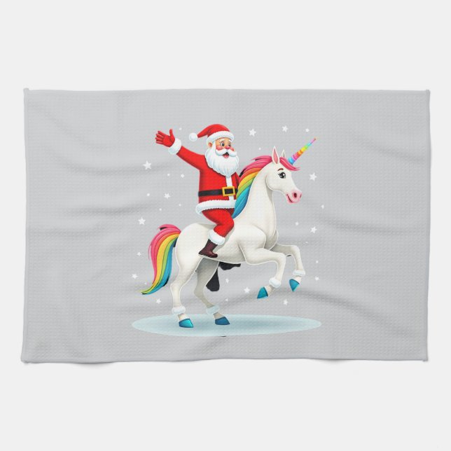 Paño De Cocina Christmas Santa Riding Unicorn Xmas Girls Women Ra (Horizontal)