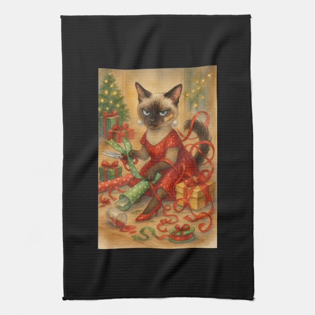 Paño De Cocina Christmas Siamese Cat Poster Holiday Home  (Vertical)