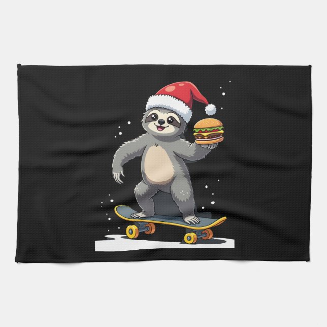 Paño De Cocina CHRISTMAS SLOTH Funny Christmas Skateboard Sloth ( (Horizontal)