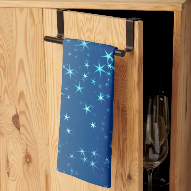 Paño De Cocina Christmas Sparkles Stars Blue Sky (Pliegue de tercios)