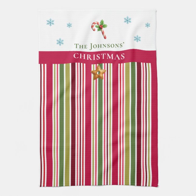 Paño De Cocina Christmas Striped– Holiday Cooking & Baking Gift (Vertical)