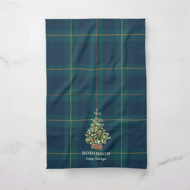 Paño De Cocina Christmas Tree Tartan Plaid Family Name (Subido por el creador)