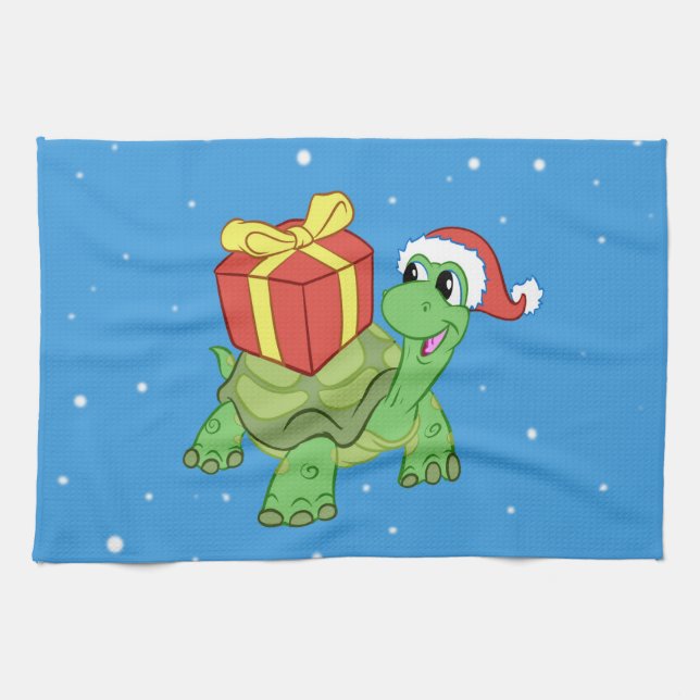 Paño De Cocina Christmas turtle with the gift (Horizontal)