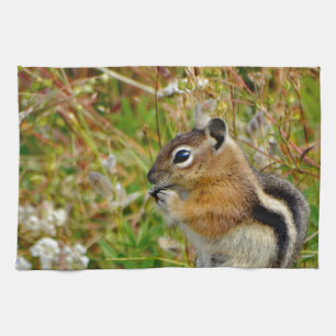 Paño De Cocina Chubby lindo chipmunk sobre trozo de madera