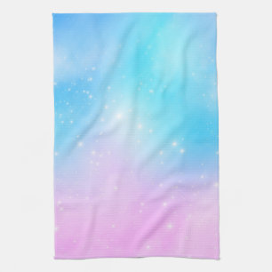 Paño De Cocina Cielo gradiente rosa y azul pastel con estrellas