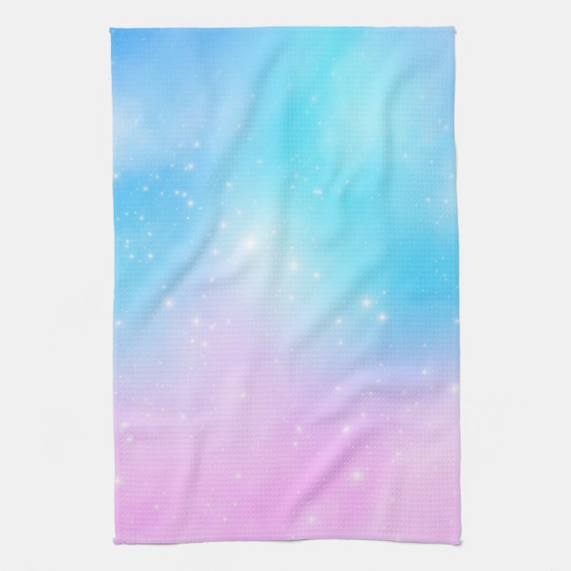 Paño De Cocina Cielo gradiente rosa y azul pastel con estrellas (Vertical)