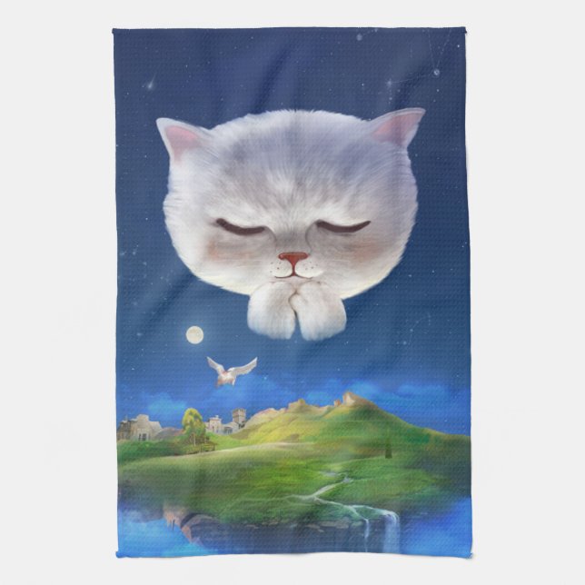 Paño De Cocina Cielo nocturno soñado con gato (Vertical)