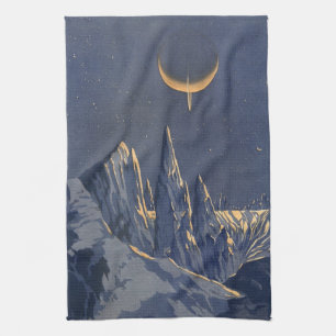 Paño De Cocina Ciencia Ficción Vintage, Planeta de Nieve de Luna 