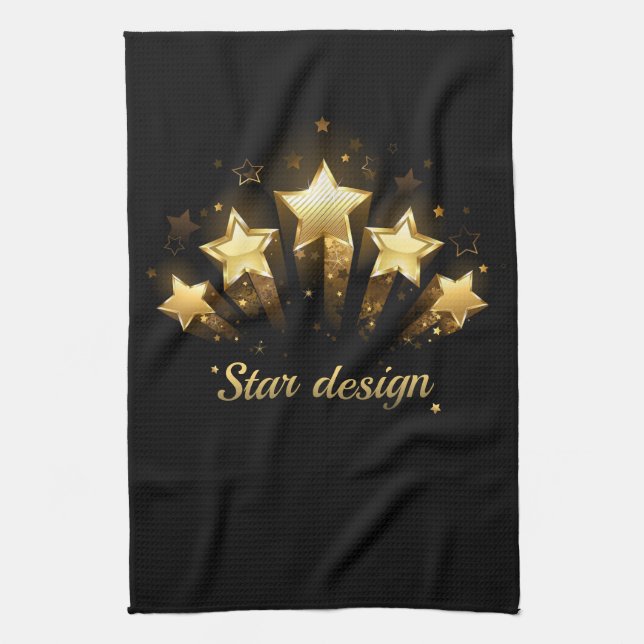 Paño De Cocina Cinco estrellas de oro sobre negro (Vertical)