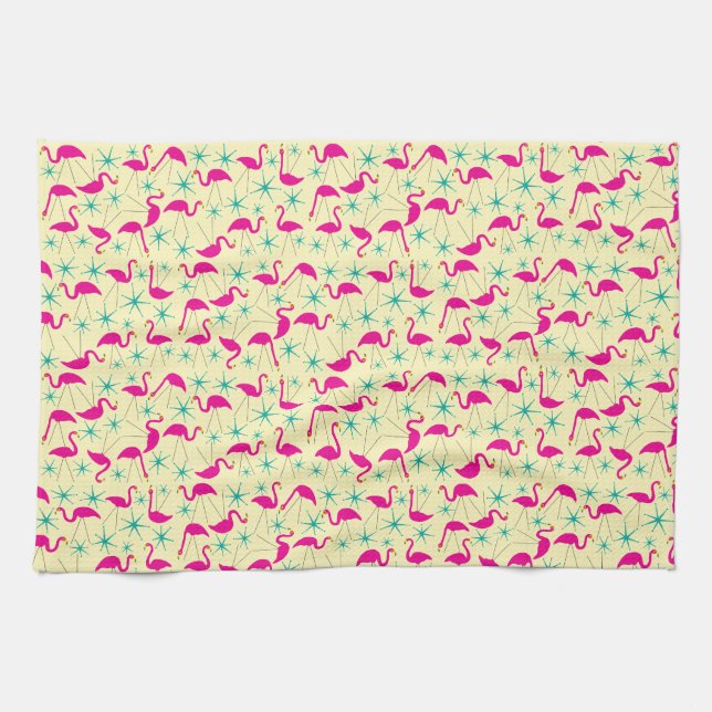 Paño De Cocina Cincuenta años noventa - flamencos rosas y estrell (Horizontal)