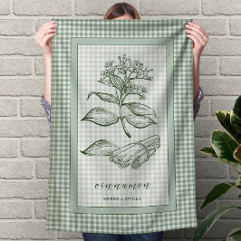 Paño De Cocina Cinnamon Herb Kitchen Towel – Green Gingham Border