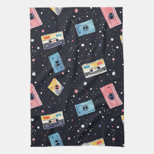 Paño De Cocina Cintas de cassette retro en espacio cósmico