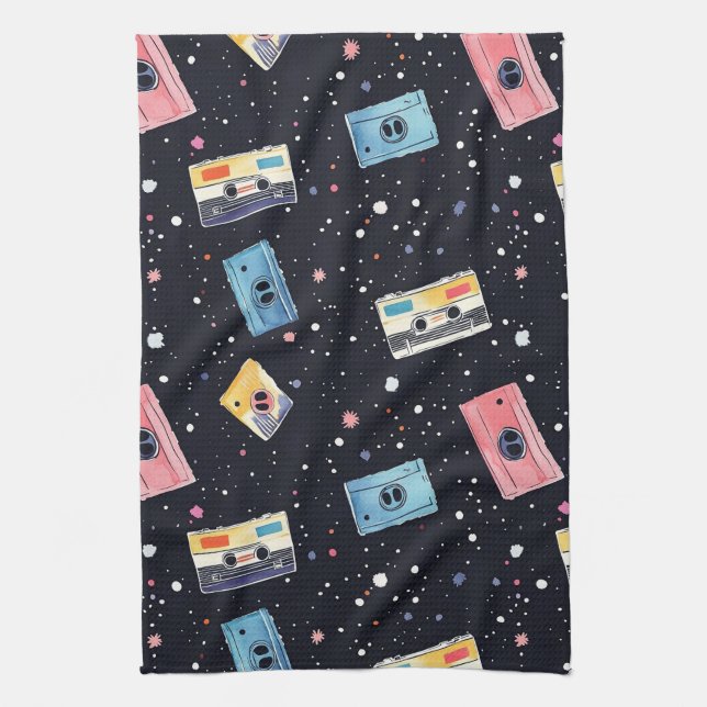Paño De Cocina Cintas de cassette retro en espacio cósmico (Vertical)