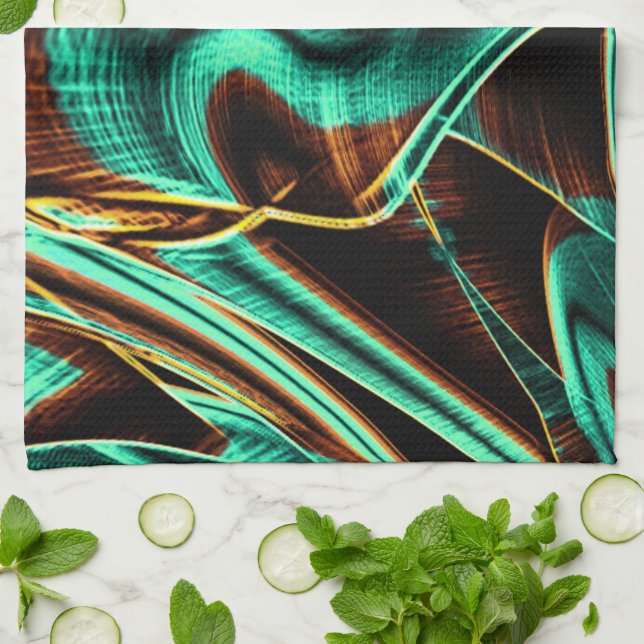 Paño De Cocina Cintas muy retorcidas de aguamarina y de café (Doblado)